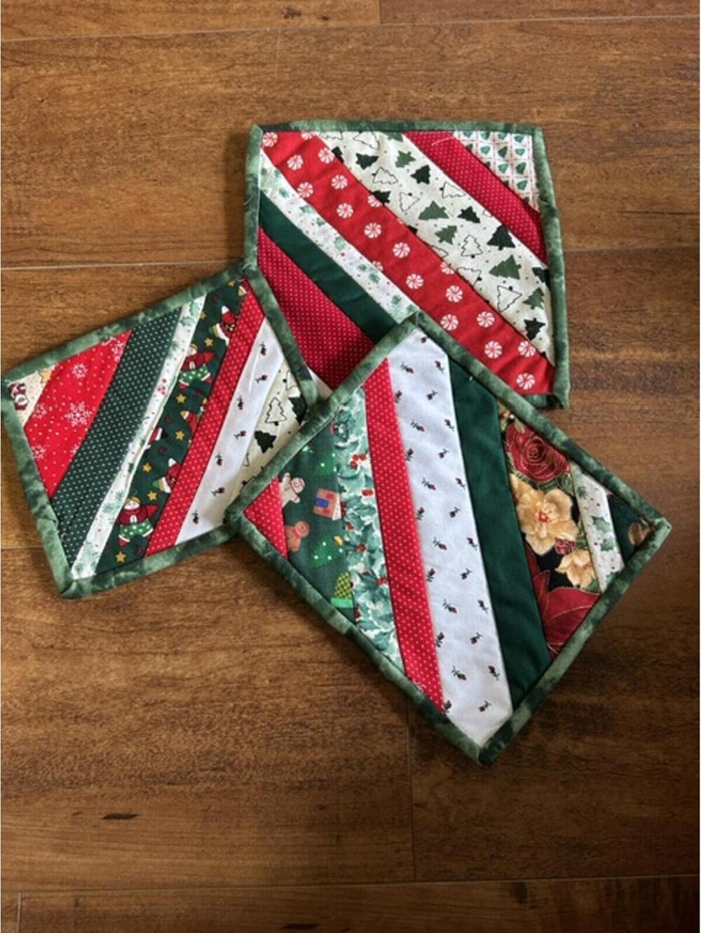 Set of 3 Christmas Handmade Quilted Pot Holders